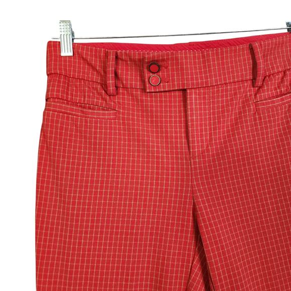 Anthropologie Womens The Essential Slim Trousers Size 8 Red Rouge Windowpane - Picture 3 of 14